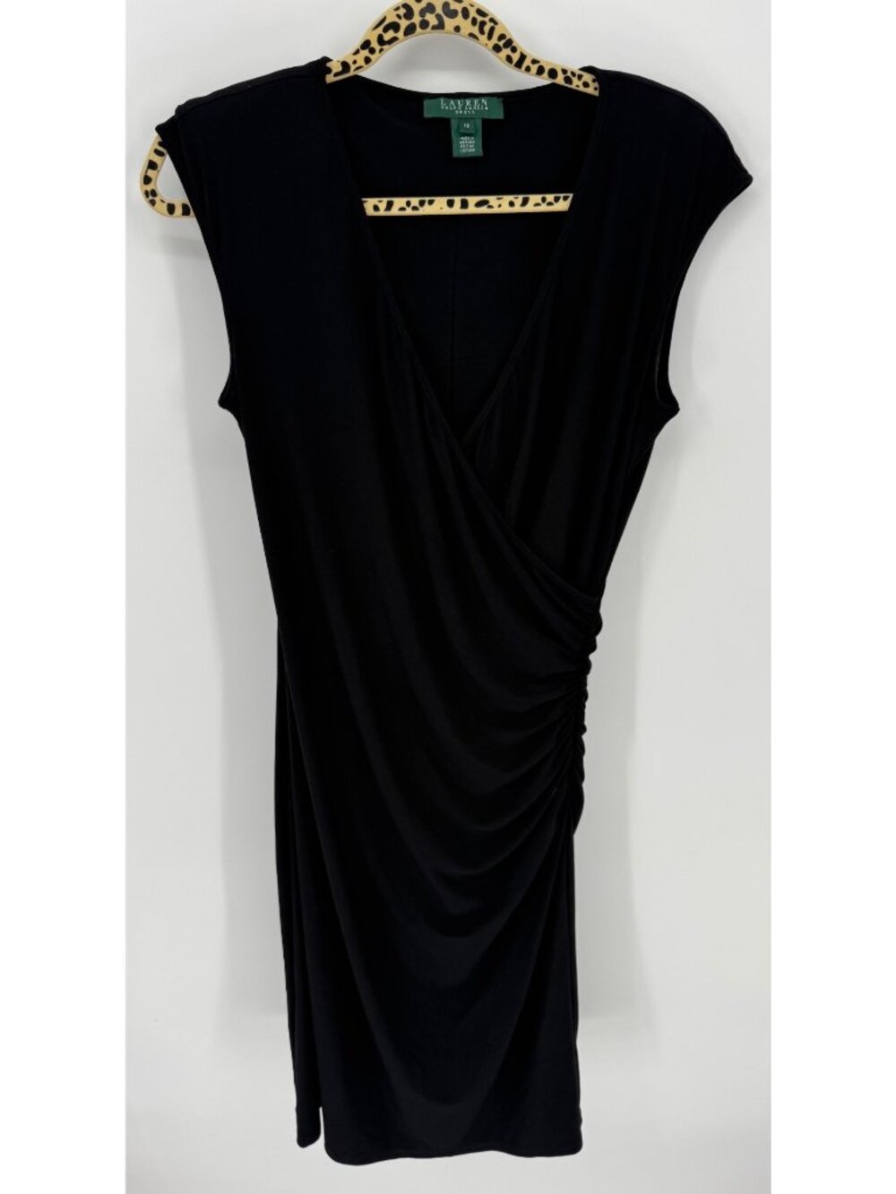 Lauren Ralph Lauren Black Sleeveless Faux Wrap Ruched Dress Size 10